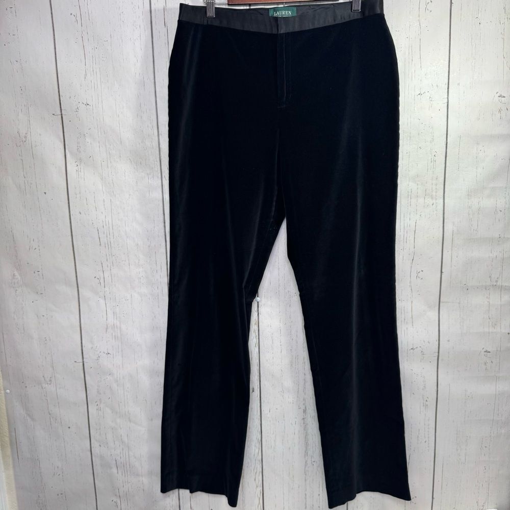 Lauren Ralph Lauren Black Velvet Pants Stretch Dress Slacks Womens 12 Holiday